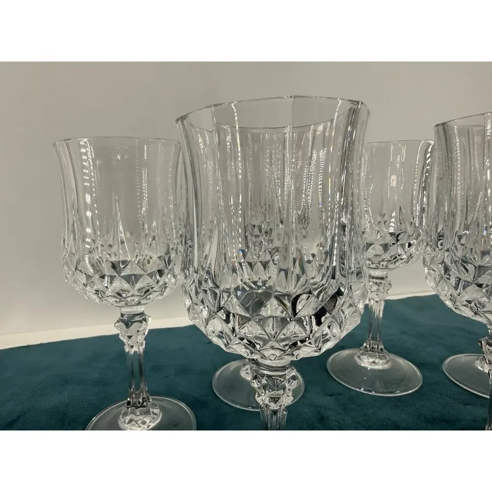 Crystal Cut Glass Wine Goblets Set of 6 Clear Stemmed Glasses Diamond 7 Inch